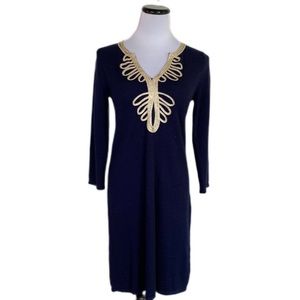 Lilly Pulitzer Devlin Sweater Dress in Navy Blue & Gold - size XL